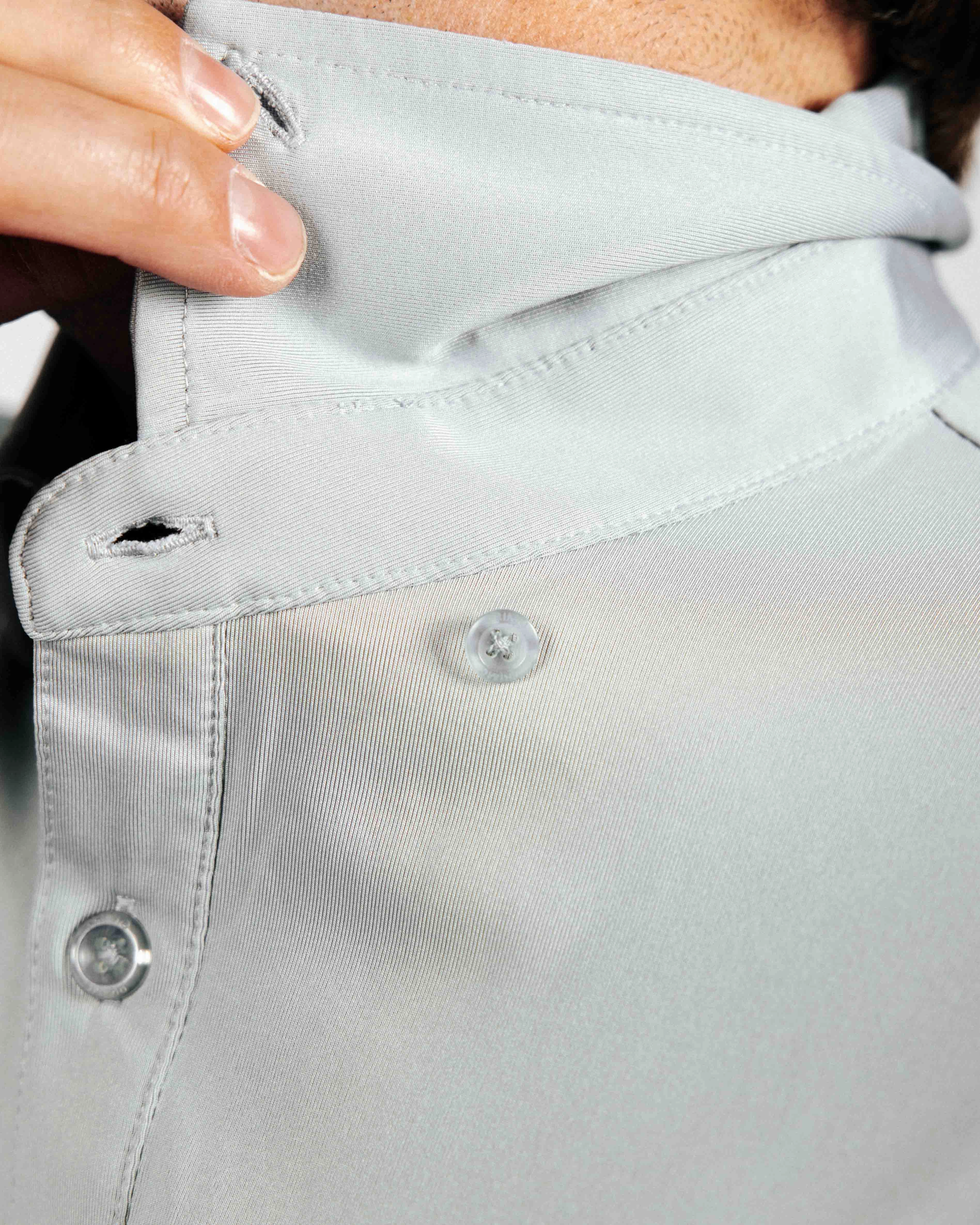 Light Gray Long Sleeve Classic Polo MultiPocket Design