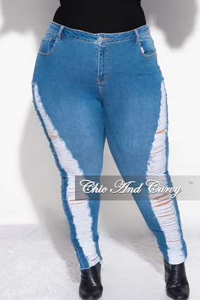 Compact Pack Work Flex Final Sale Plus Size Jeans with Distressed Sides in Denim