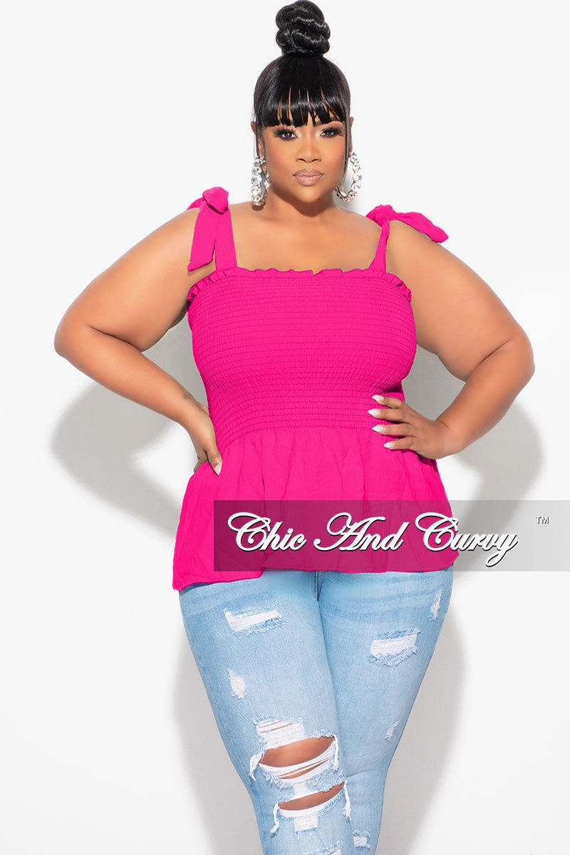 Final Sale Plus Size Smocked Peplum Tank Top in Fuchsia Perfect Pair