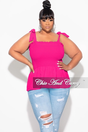 Final Sale Plus Size Smocked Peplum Tank Top in Fuchsia Perfect Pair