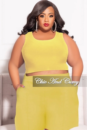 Flexible Waist Final Sale Plus Size Sleeveless Crop Top in Lemon