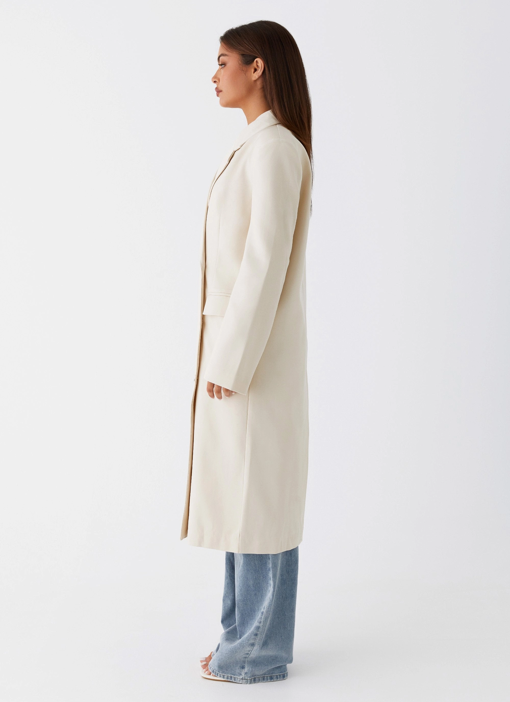 Anti Static Weave Weatherproof Zipper Dalia Double Breasted Blazer Coat - Beige
