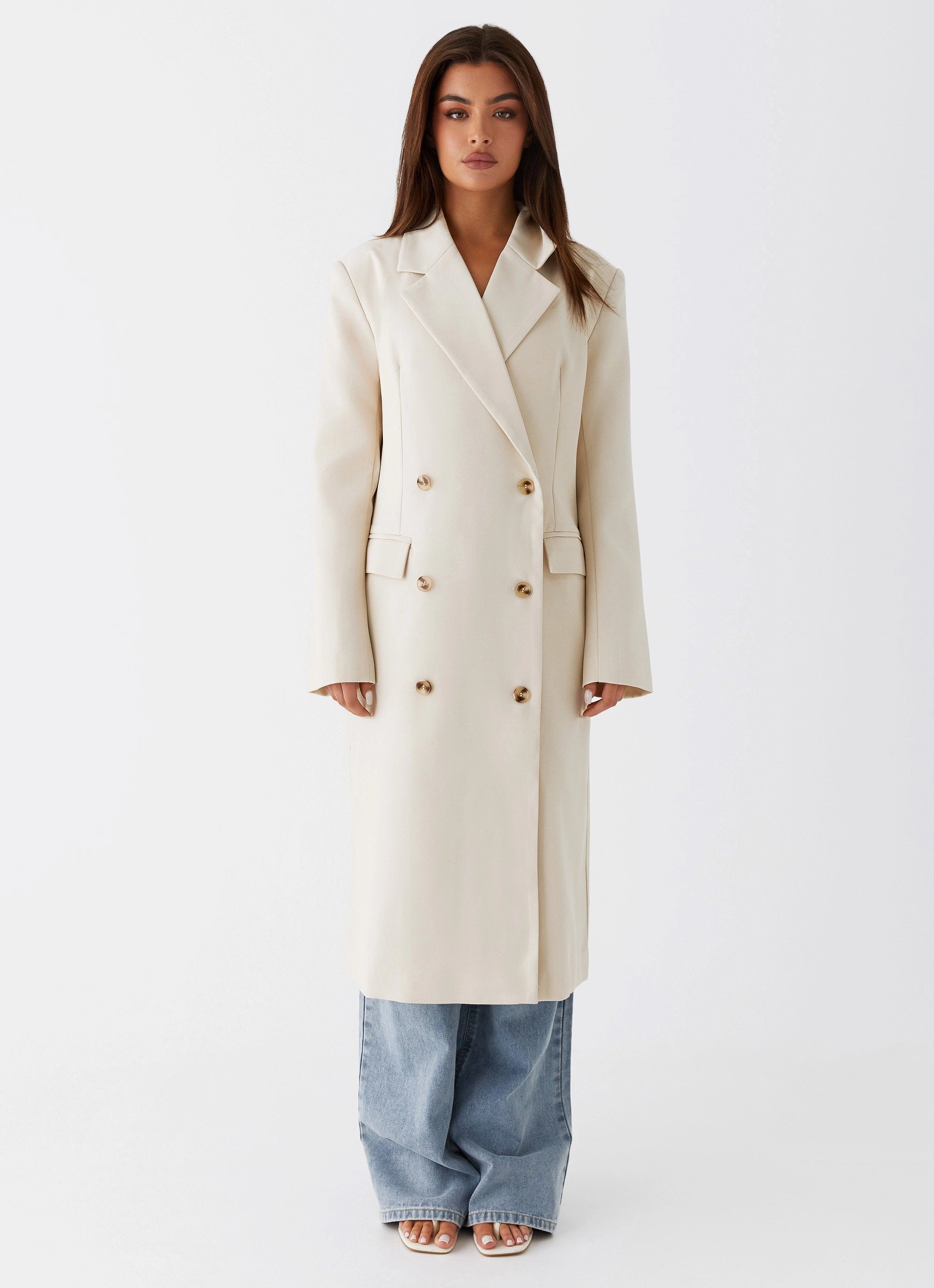 Relaxed Daily Style Temperature Regulating Fill Dalia Double Breasted Blazer Coat - Beige