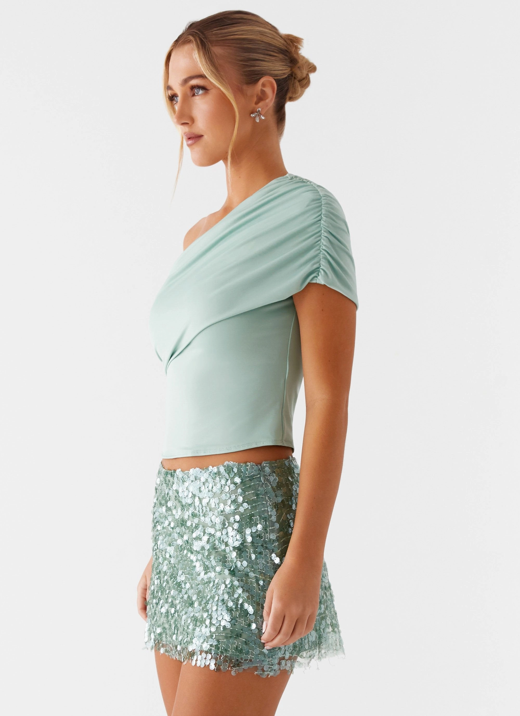 Islington One Shoulder Top - Mint Temperature Control Technology UV Protective Layer