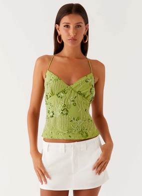 Kamilla Sequin Cami Top - Lime RawEdgedDesign SeamlessSidePanels