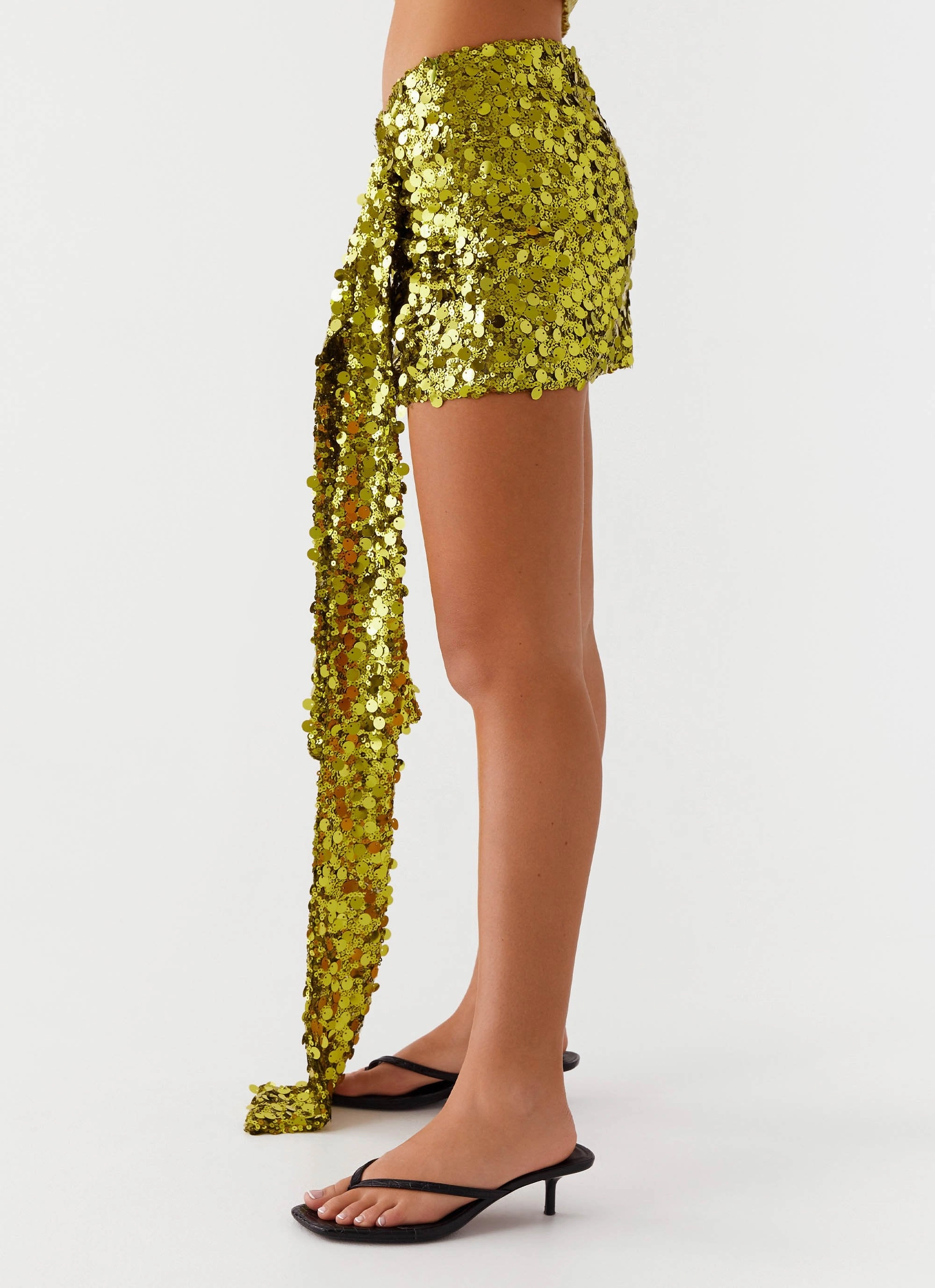 Lights On Sequin Mini Skirt - Olive FadeResistantTreatment
