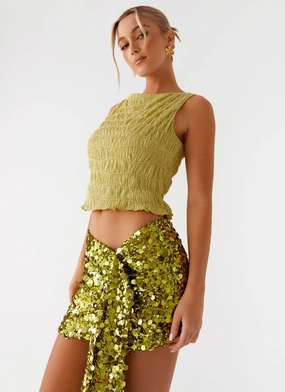 ElasticWaist Easy Pack Lights On Sequin Mini Skirt - Olive