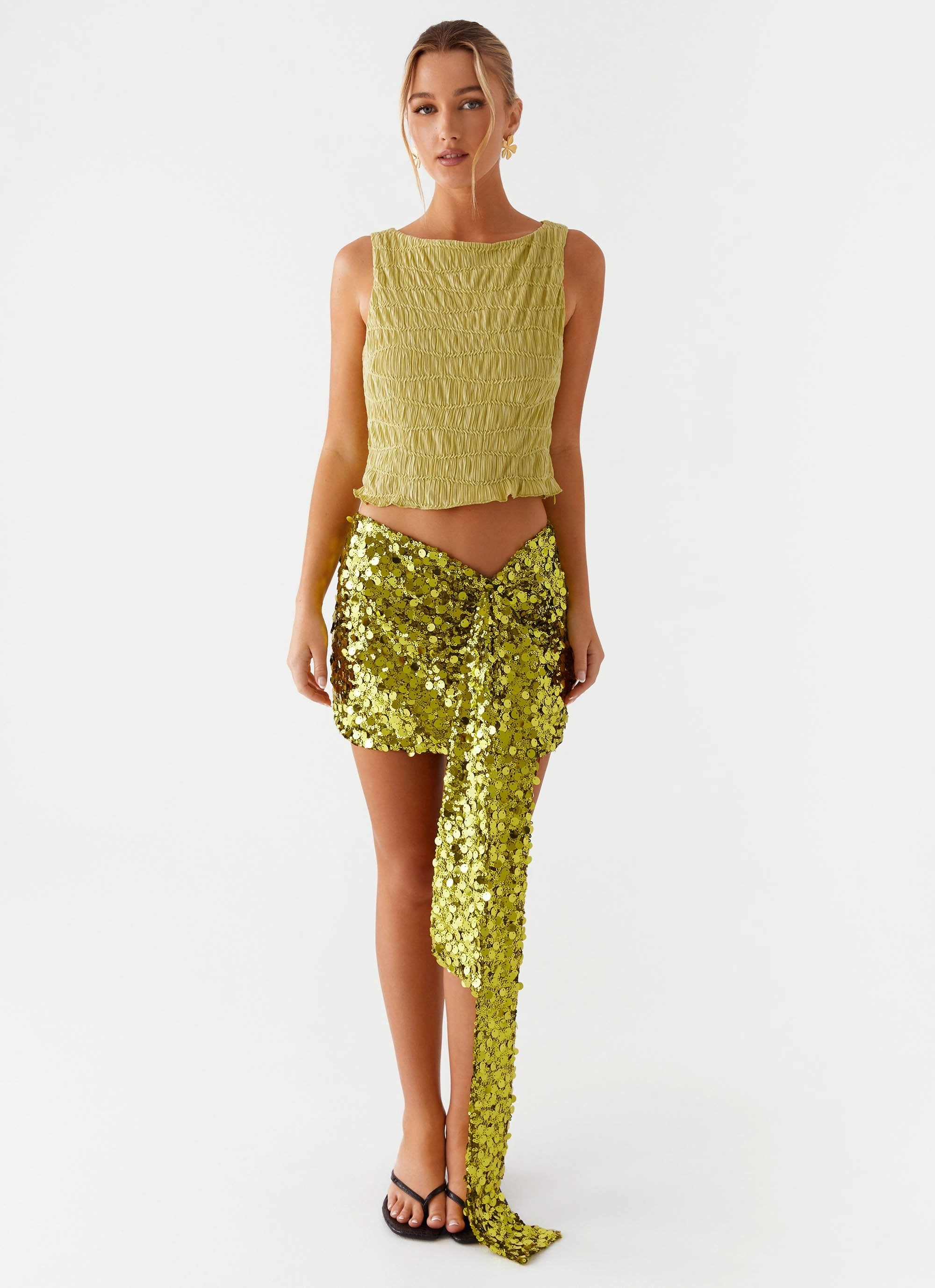 stain resistant coating Urban Look Lights On Sequin Mini Skirt - Olive