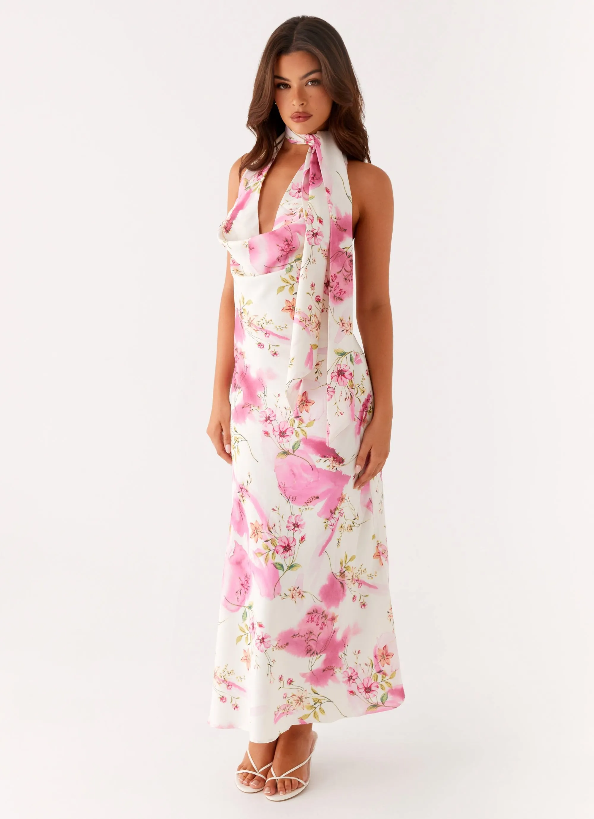 Jensen Midi Dress - Ivory Floral Print Daily Chic Drawstring-Closure