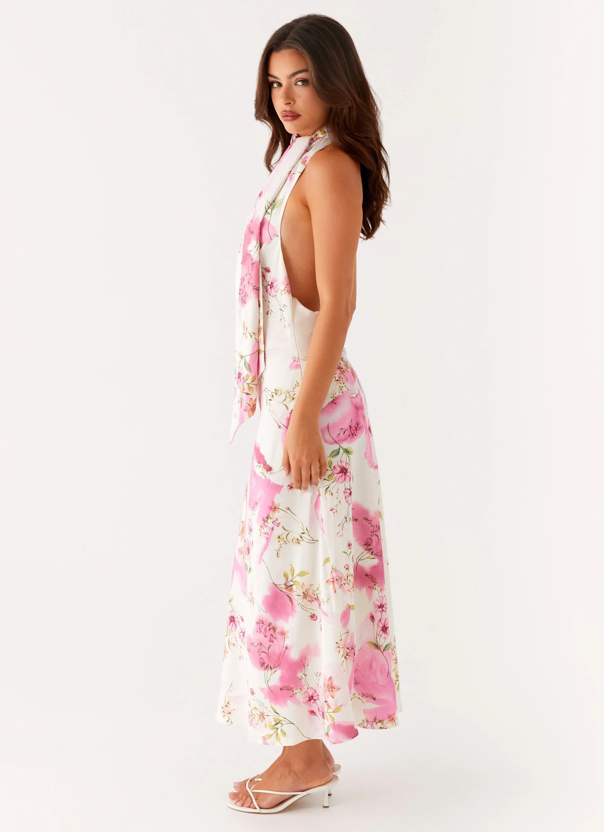 Jensen Midi Dress - Ivory Floral Print Empire-Waist Sleek Form
