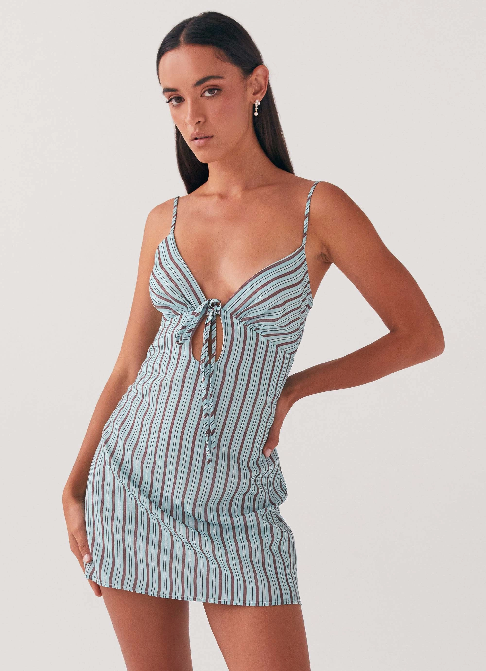 Flora Linen Mini Dress - Coastal Stripe WaterRepellentCoating