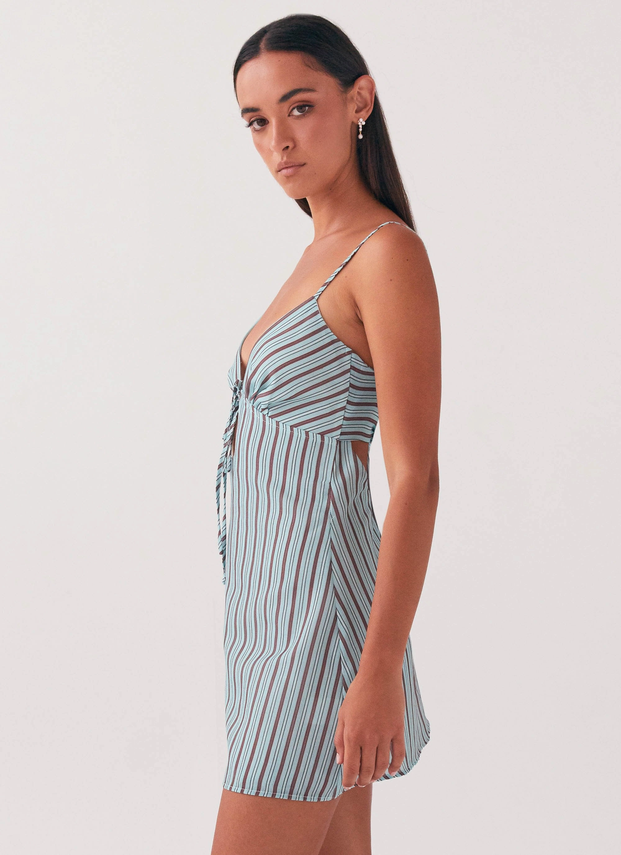 Flora Linen Mini Dress - Coastal Stripe Sleek And Stylish