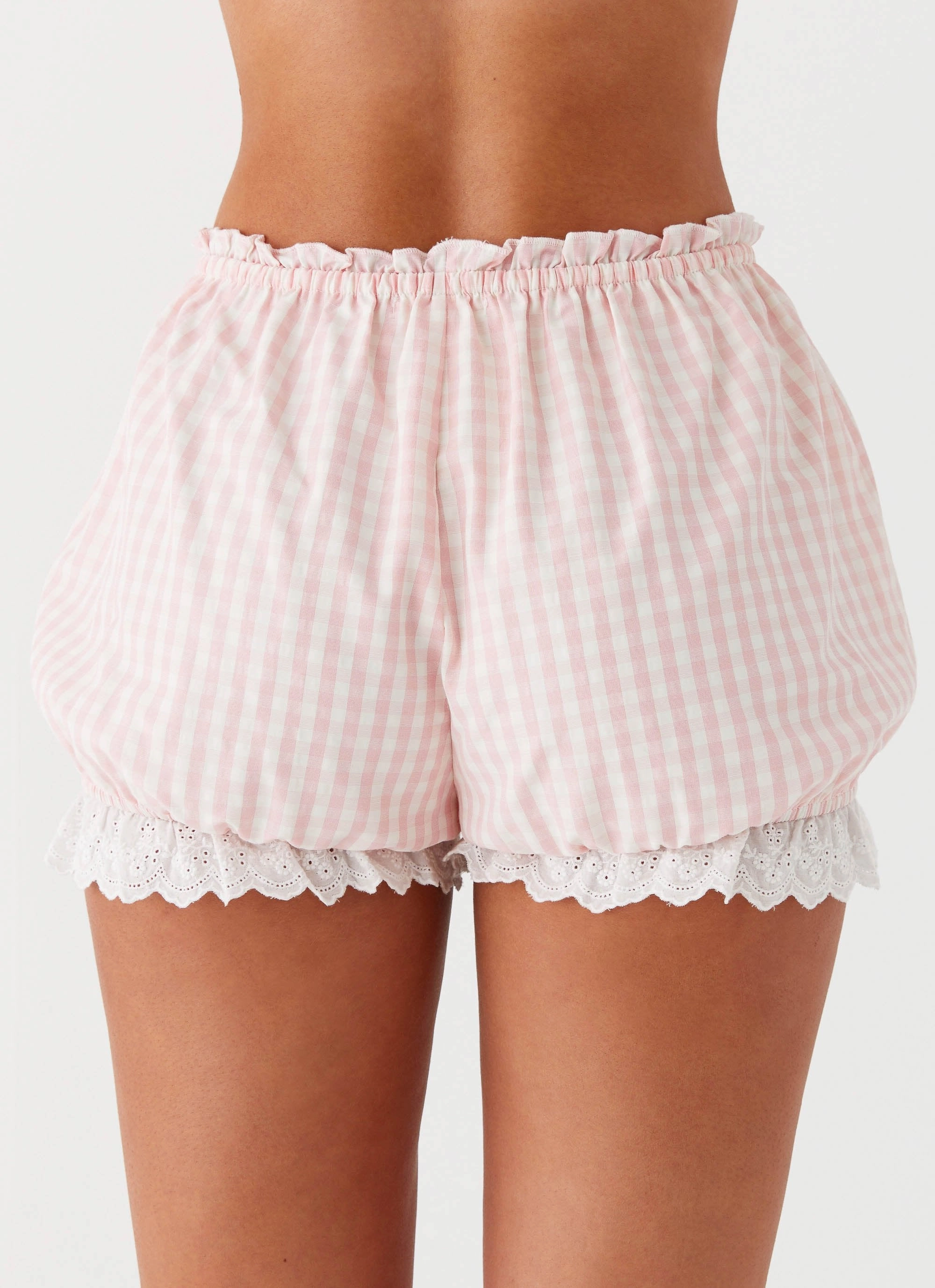Quick Comfort Fit Weston Lace Trim Shorts - Pink Gingham
