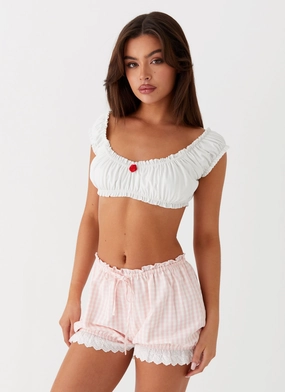 Weston Lace Trim Shorts - Pink Gingham Easy Stretch Supportive Fit