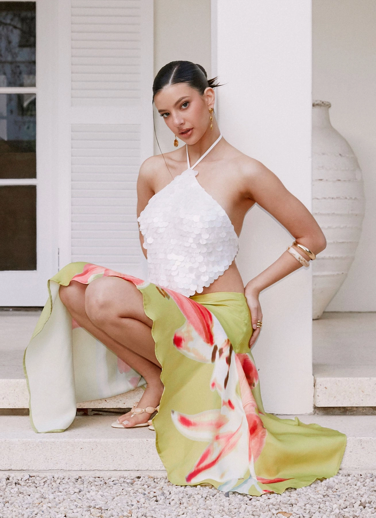 NonRestrictive Loose Blouse Tijana Beaded Halter Top - Ivory