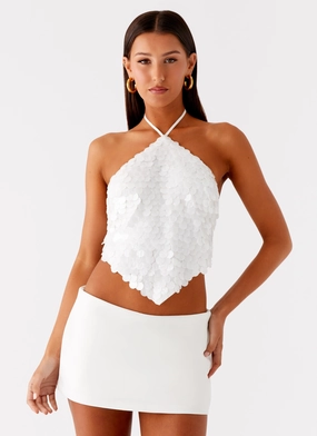 LightReflective Tijana Beaded Halter Top - Ivory