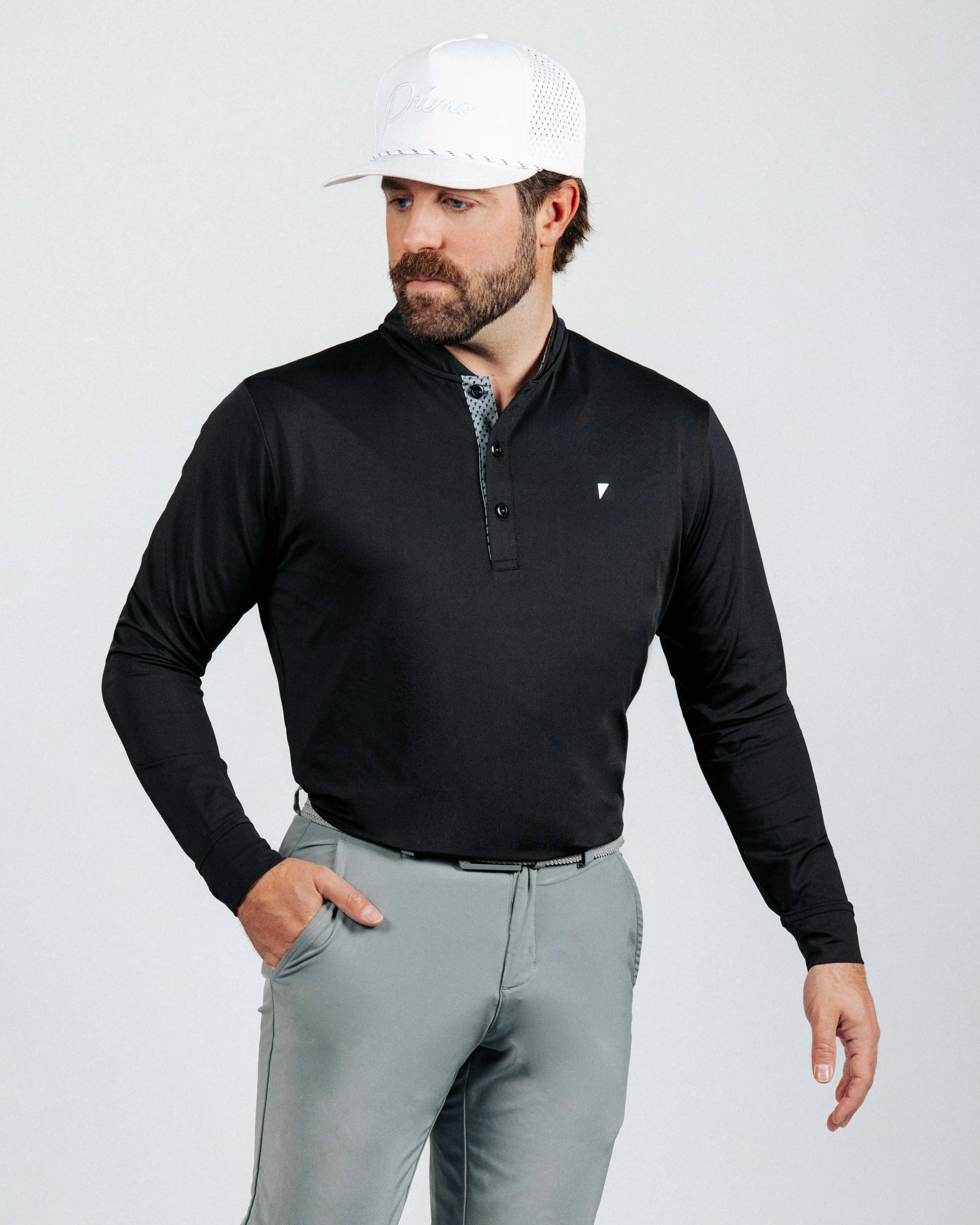 Microfiber Blended Fabric Sustainable Fabric Blend Black Long Sleeve Blade Polo