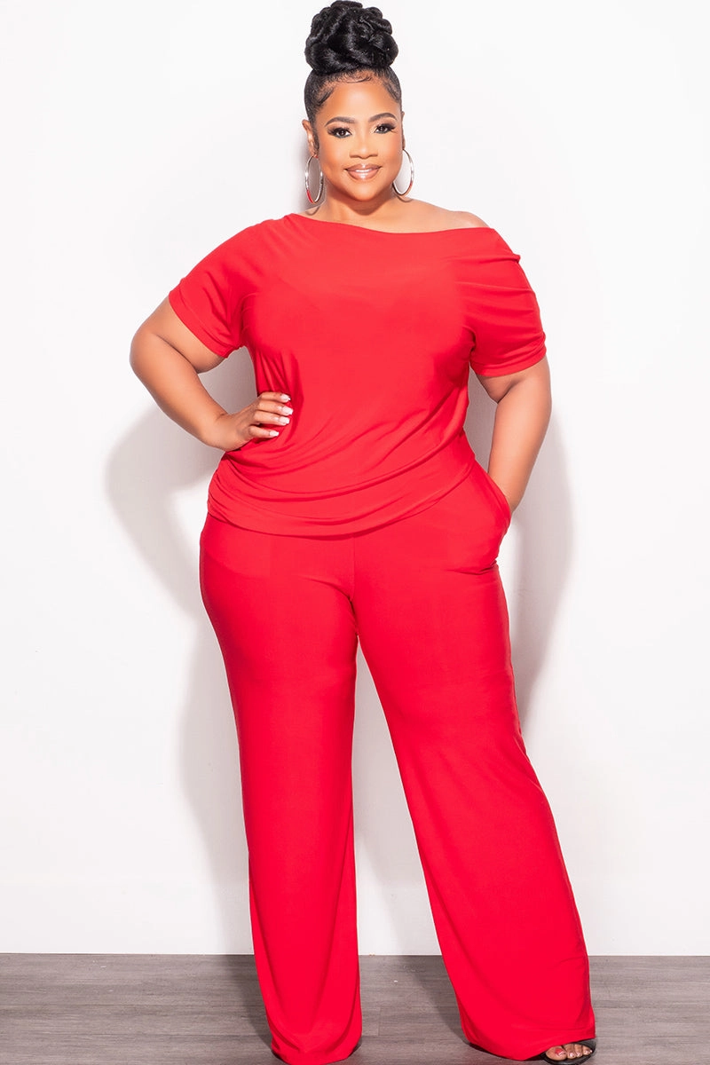 Final Sale Plus Size 2pc Top and Pants Set in Red FourWayStretch