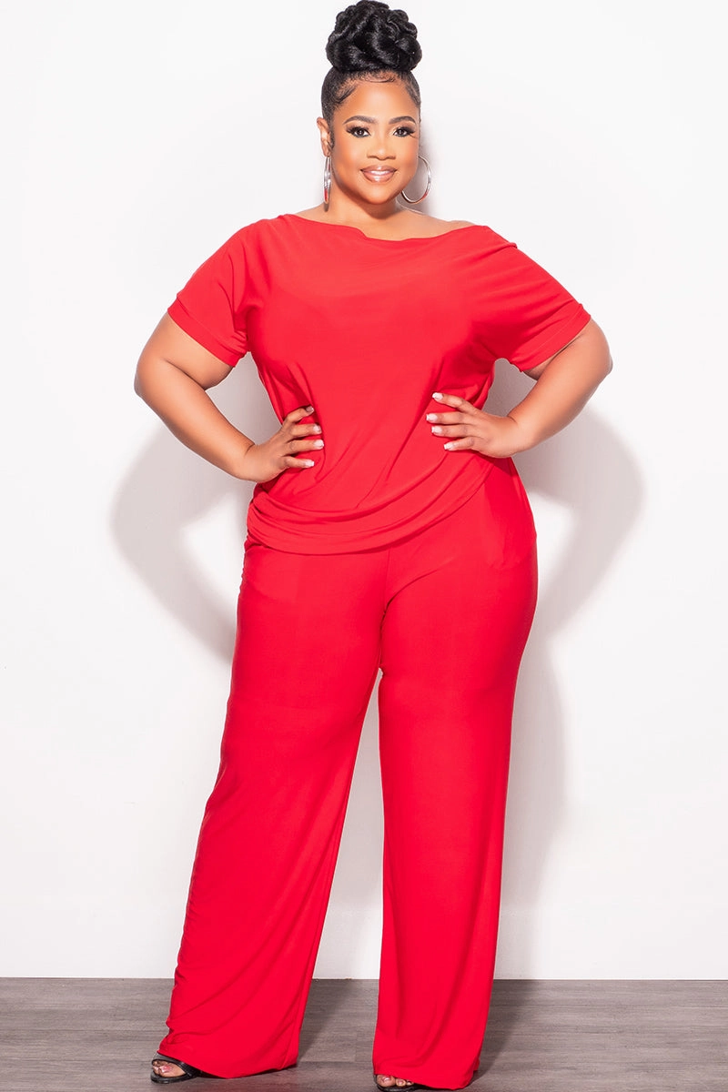 Travel Ready Fit Final Sale Plus Size 2pc Top and Pants Set in Red