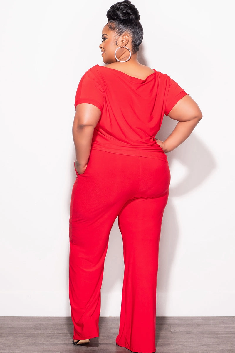 Final Sale Plus Size 2pc Top and Pants Set in Red Slimline Fit No Irritation Seams