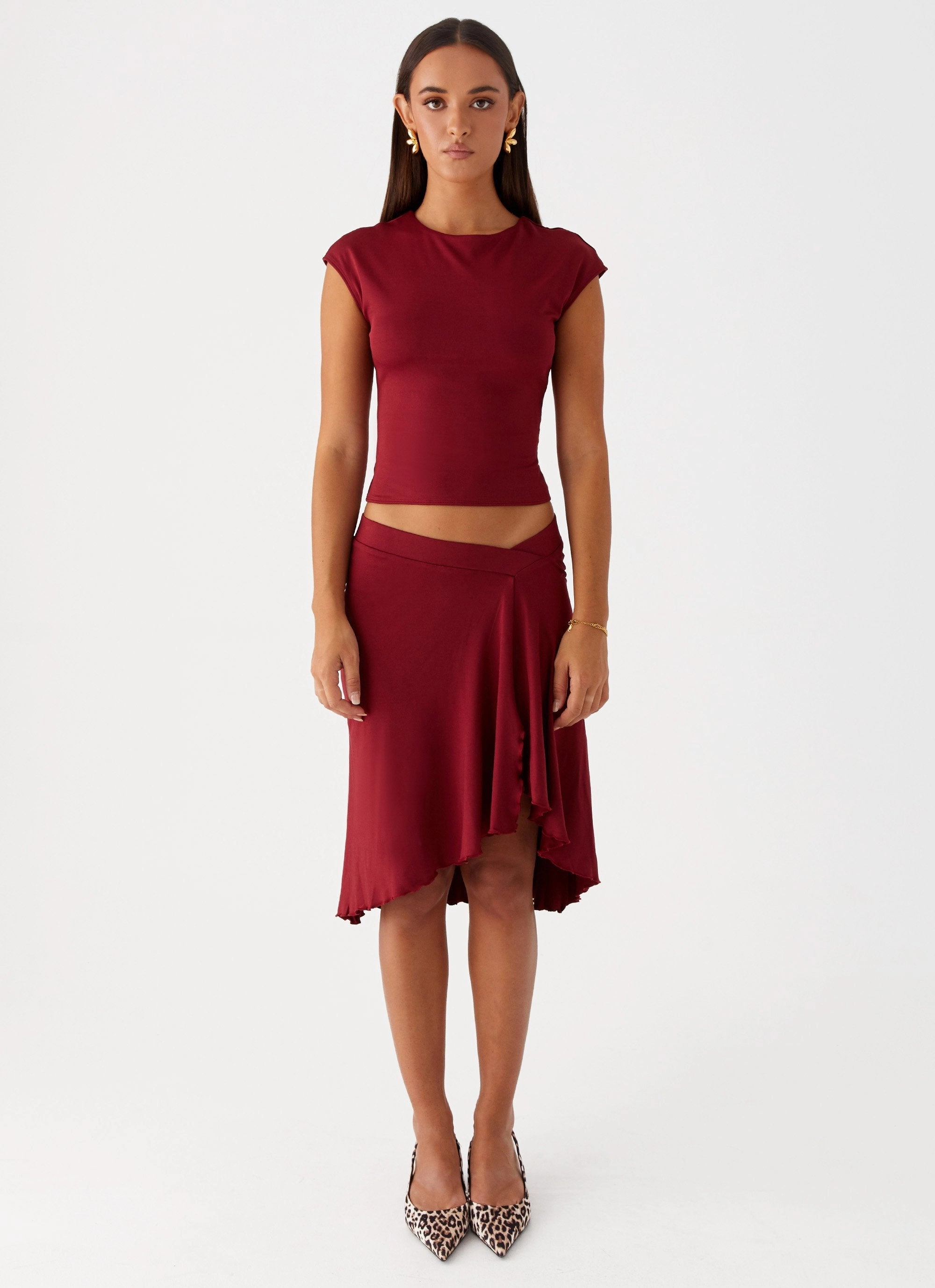 Comfortable Movement Shes A Lady Midi Skirt - Red