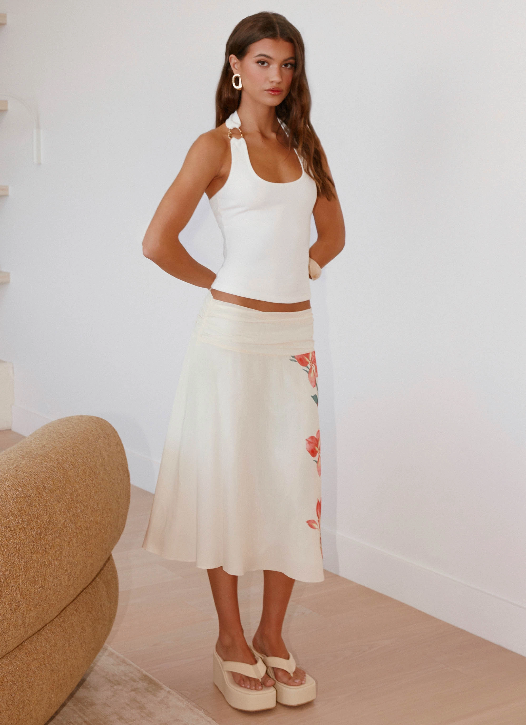 Nera Halter Top - White Hidden Storage Pocket Button Down Collar Style