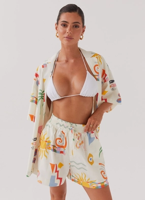 Tallulah Linen Shorts - Summer Palm Primaloft Insulation Flexible Fiber Fill
