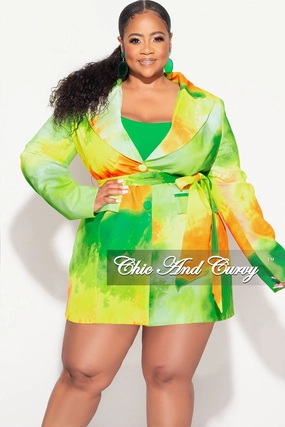 Final Sale Plus Size Blazer in Green Orange and Yellow Soft Structure