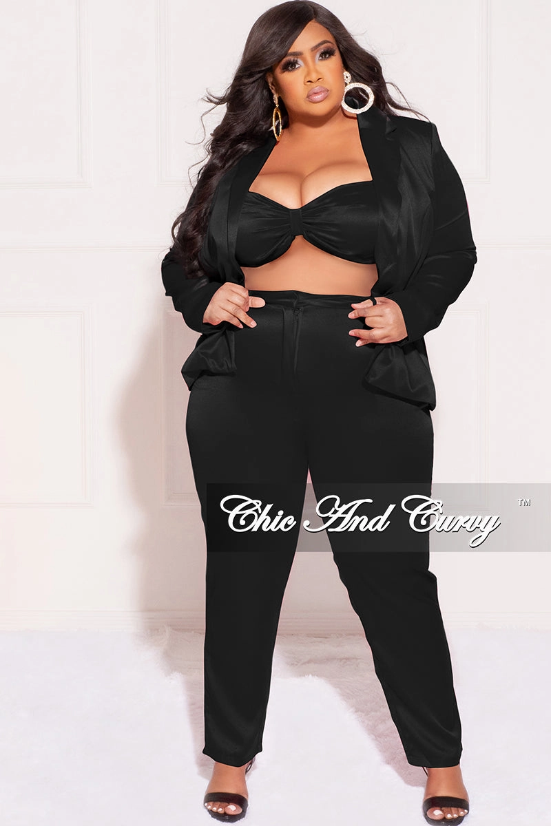 Final Sale Plus Size 3pc (Blazer, Tube Top & Pants) Set in Black Quick Fit WrinkleFreeFinish