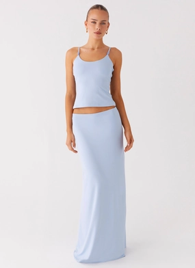 Like A Flower Maxi Skirt - Baby Blue Adjustable drawstring
