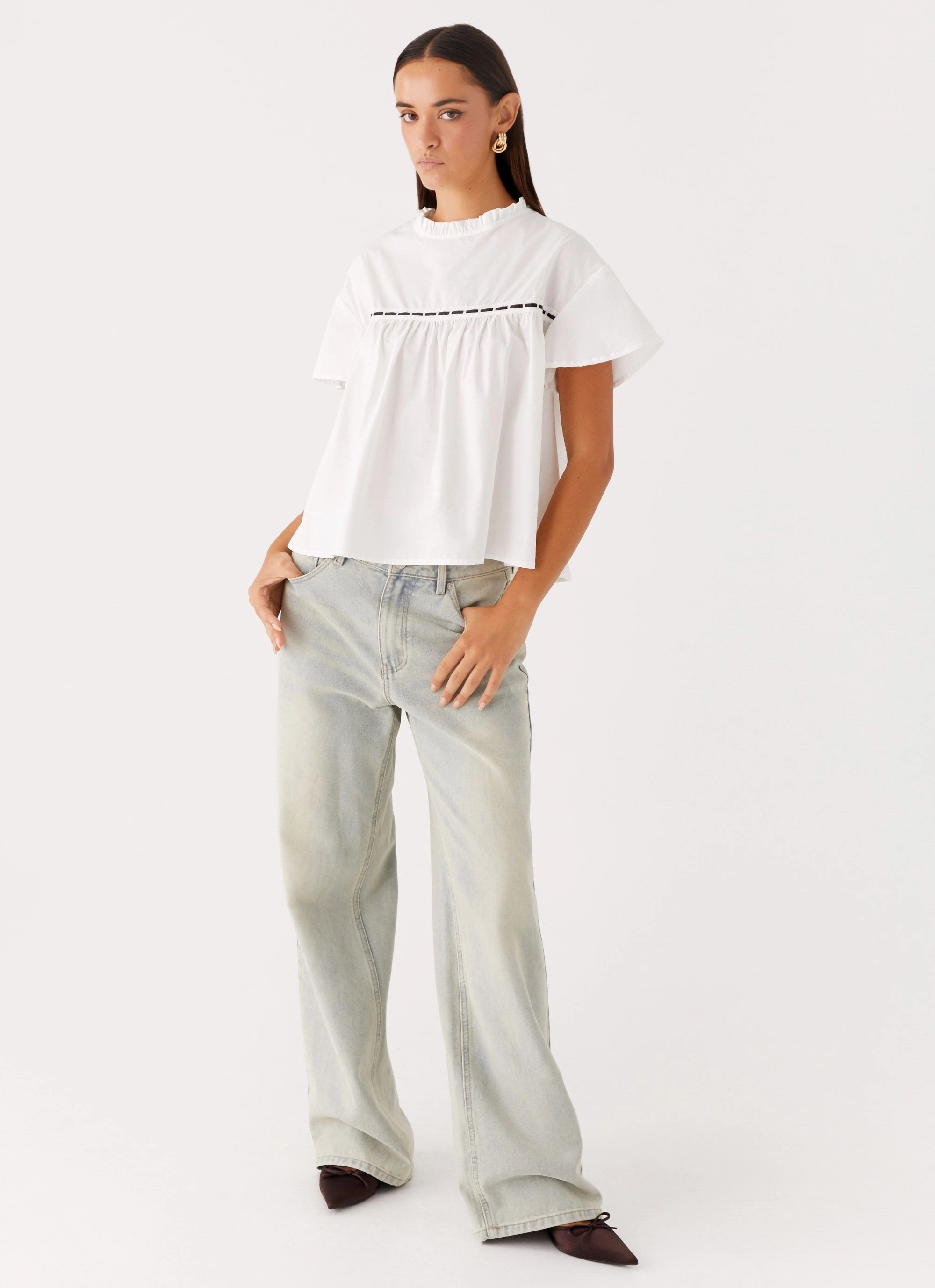 Lila Babydoll Top - White Quick-Dry Fabric