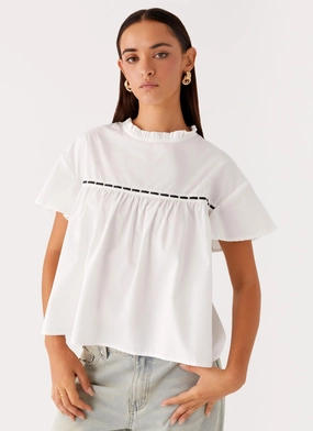 LayeredCuff GarmentWashed Texture Lila Babydoll Top - White
