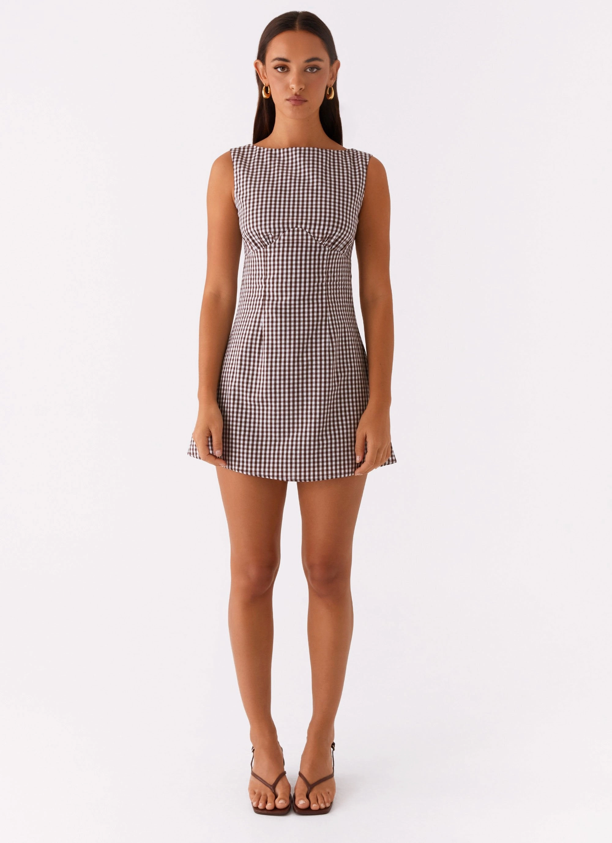 Lotus Tie Back Mini Dress - Chocolate Gingham Festive Mood