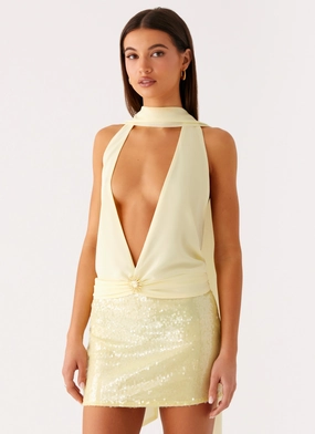 Lilo Scarf Top - Yellow Heat Regulating Fabric Self Fabric Tie Closure
