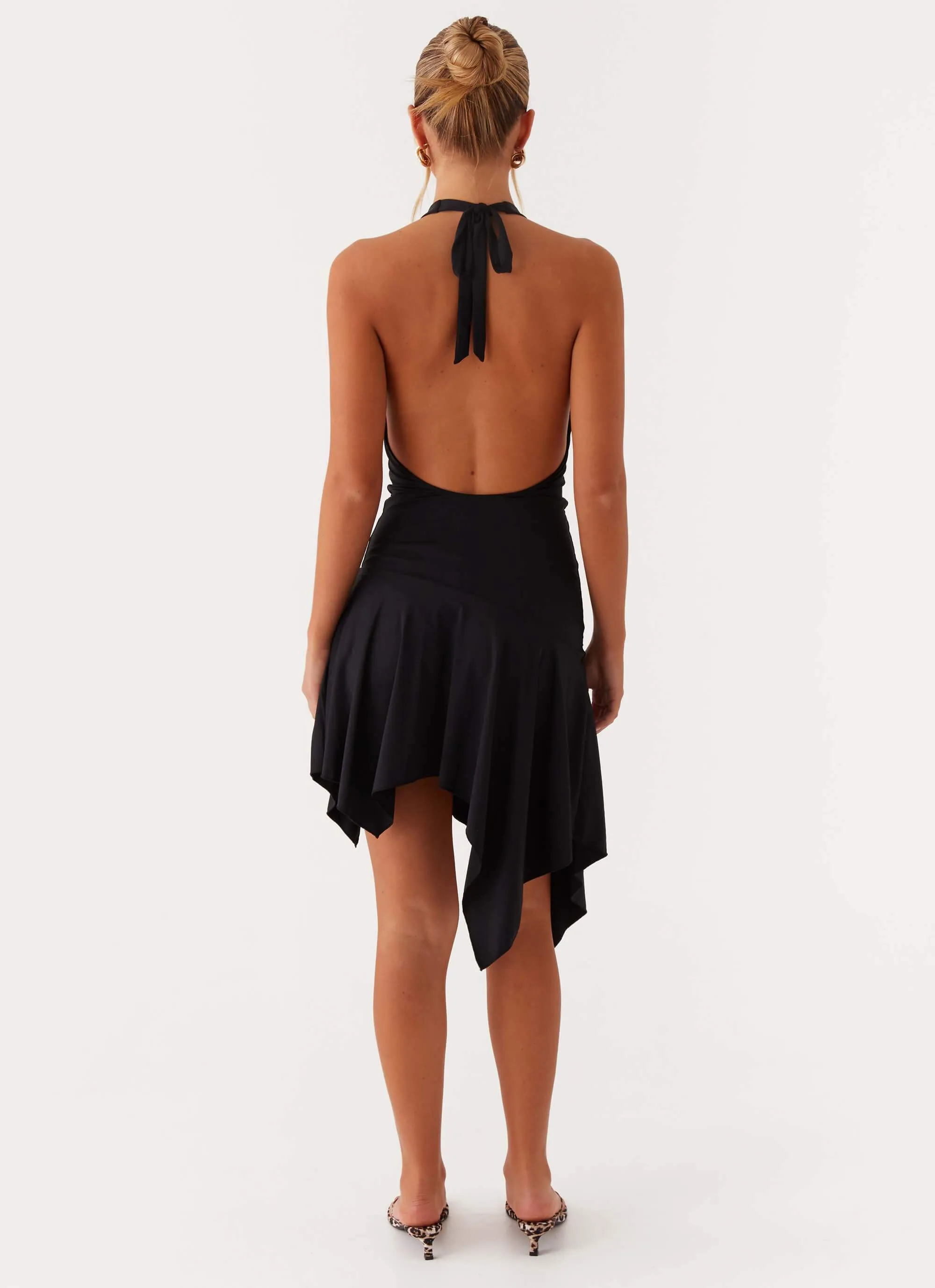 Red-Carpet Lilyana Low Back Halter Midi Dress - Black