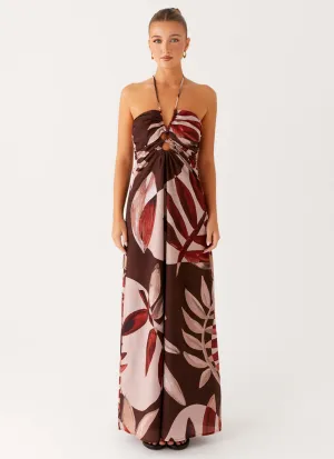 Flare Hem Waist Seam Ramona Linen Maxi Dress - Cinnamon Palm