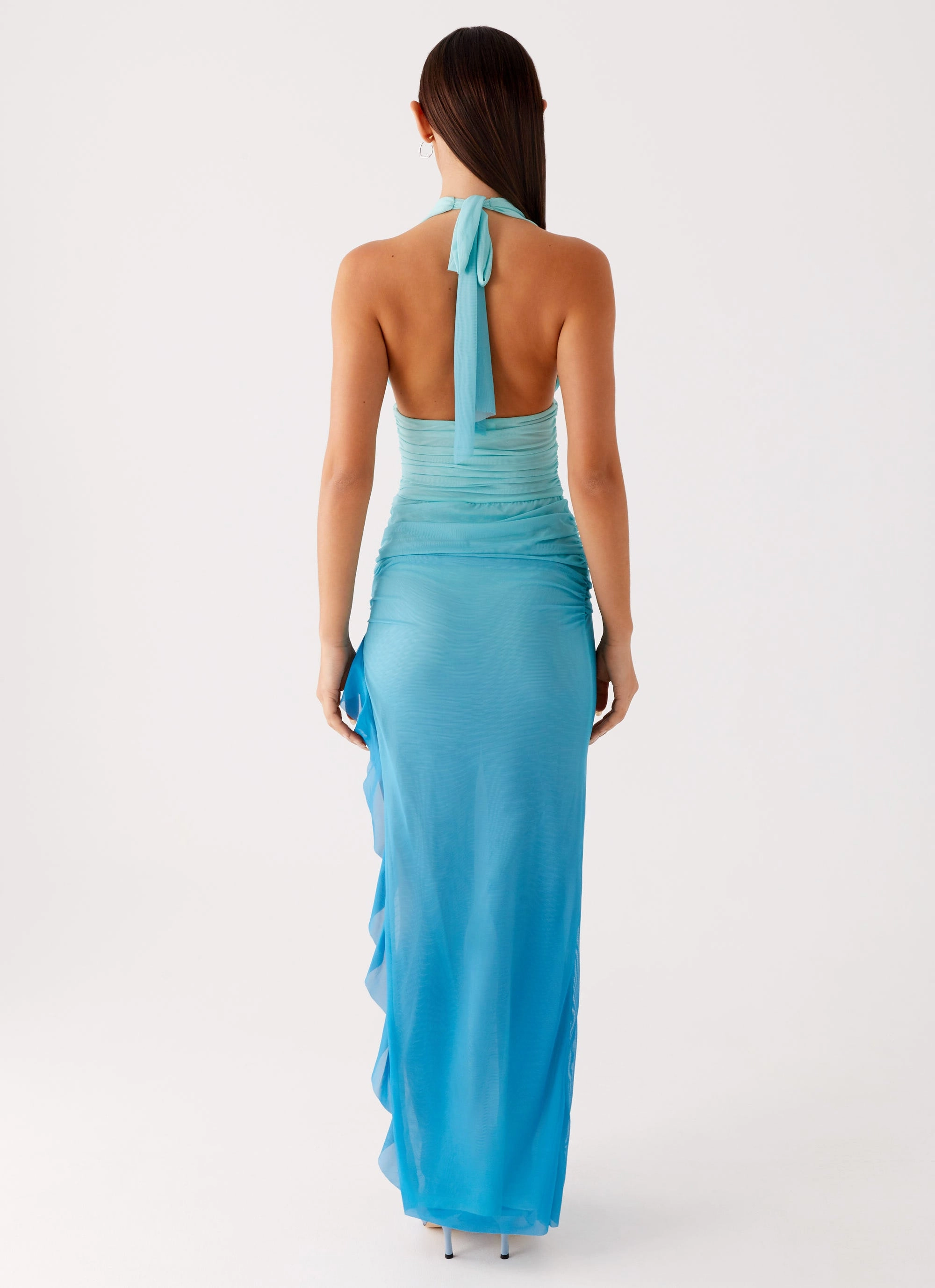 Moraya Halterneck Maxi Dress - Blue Gradient Soft Tones Feminine full-length gown