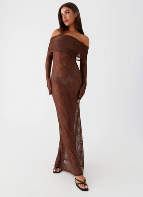 Unique Print Youth Charm Nadia Lace Maxi Dress - Chocolate