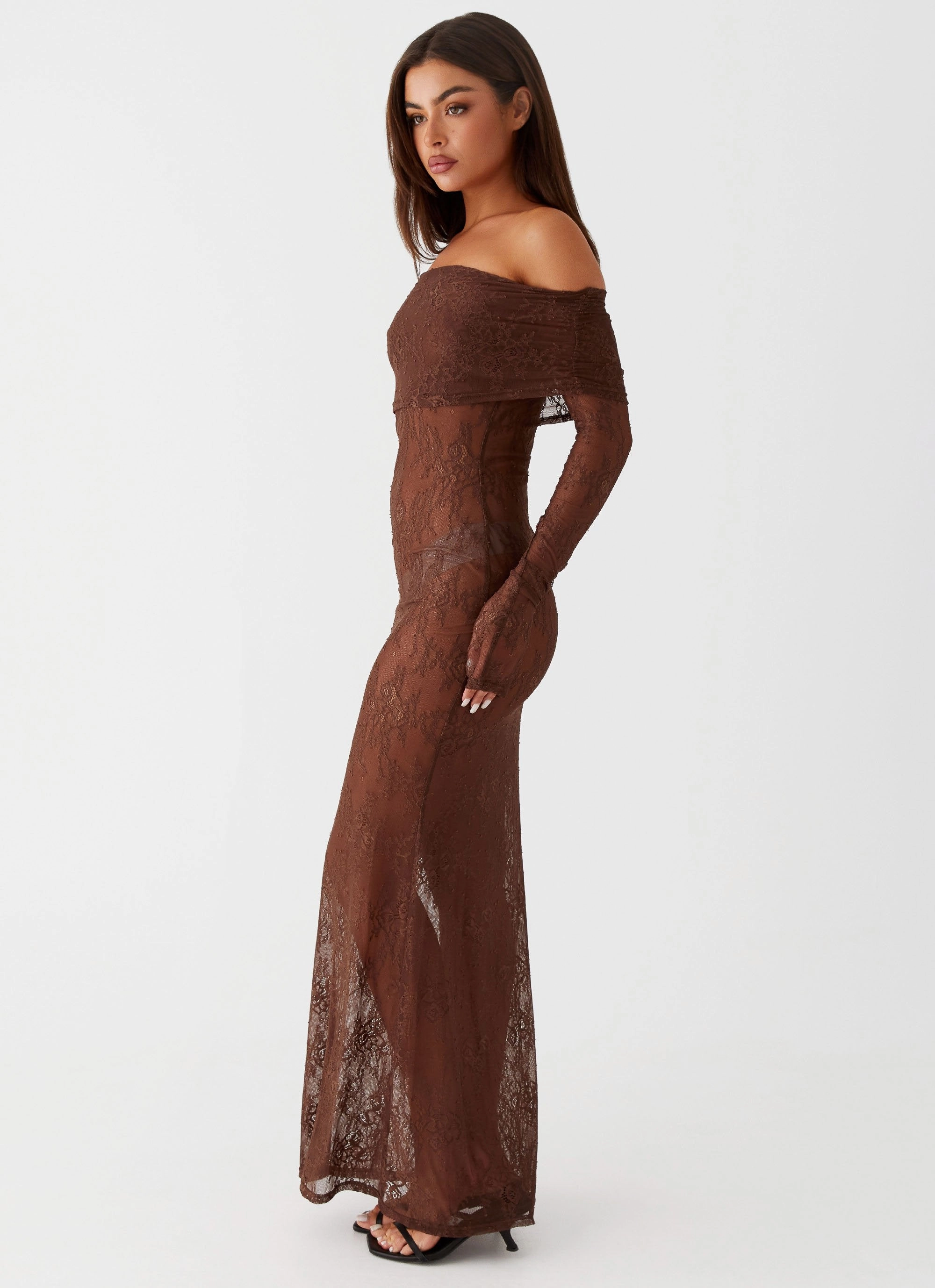 Soft and Chic Nadia Lace Maxi Dress - Chocolate