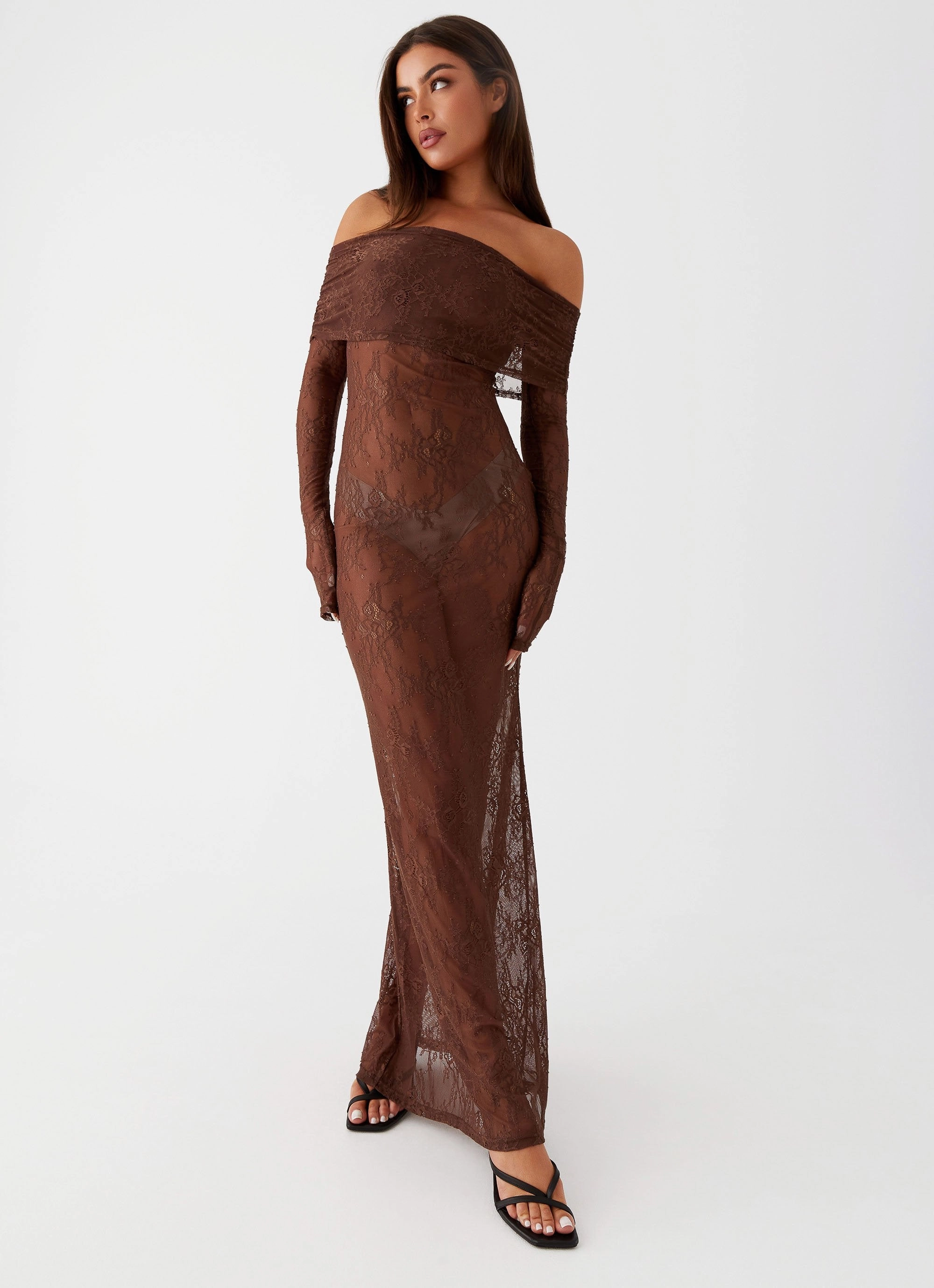 Nadia Lace Maxi Dress - Chocolate Polished and Elegant Sleek Touch