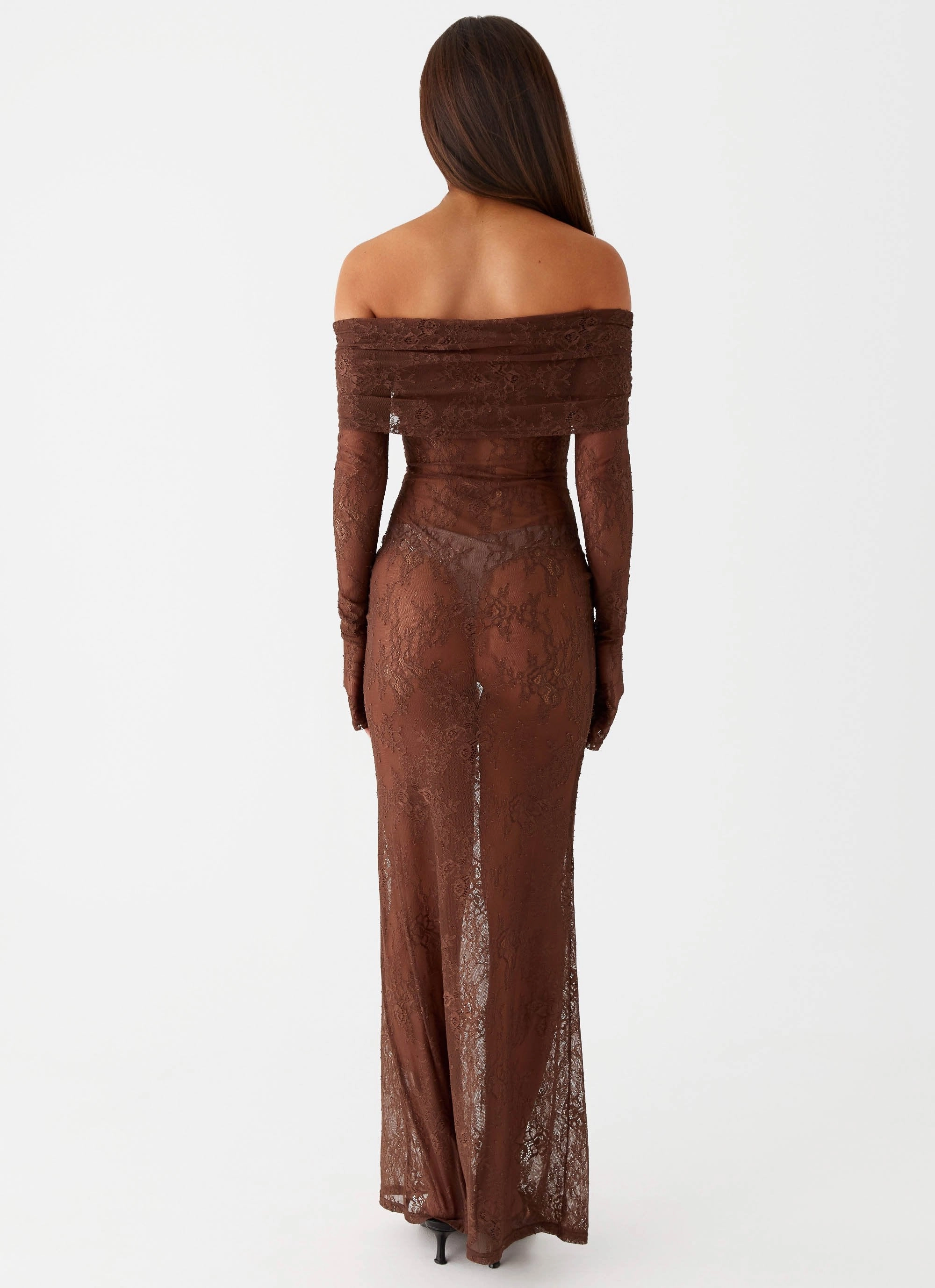 breathable fabric dress Nadia Lace Maxi Dress - Chocolate