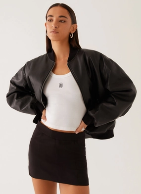 Short Length Lincoln Bomber Jacket - Black