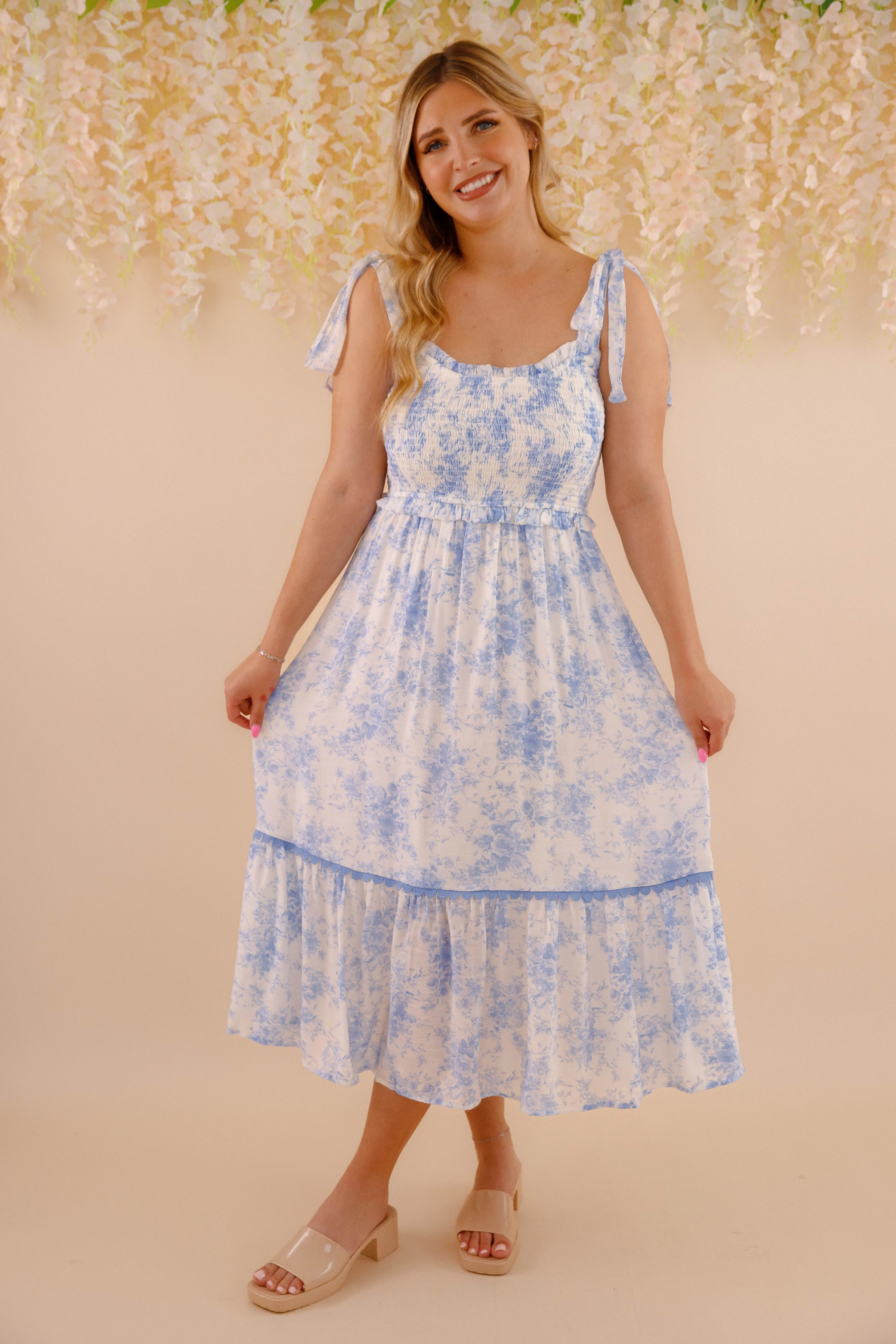 Office Casual Dreamy Drape Like A Wish Midi Dress-Blue