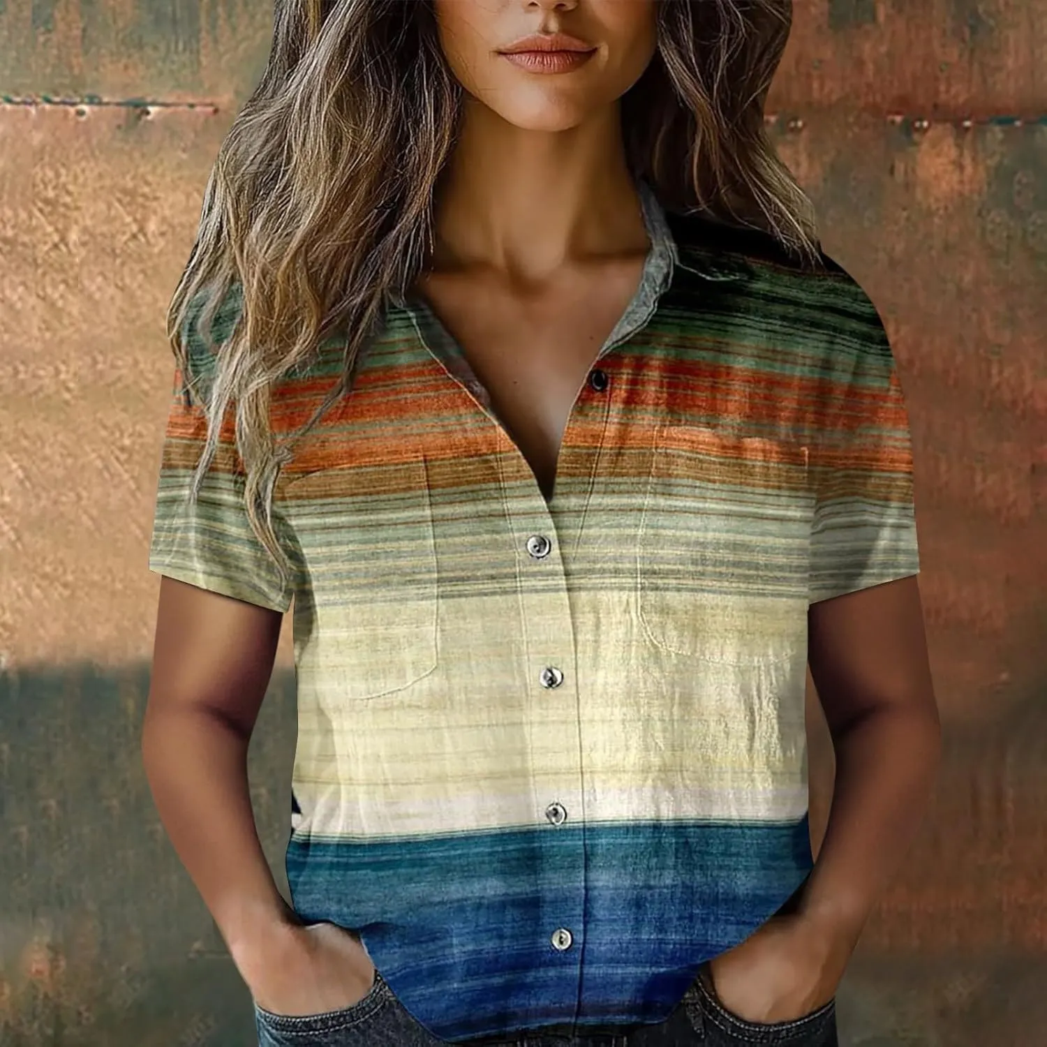 Linen Boho Tops for Women Boho Tops for Women Hippie Summer Short Sleeve Button Up Blouses Short Sleeve Shirts