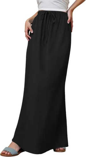 Linen Maxi Skirt, Women's Summer Bohemian Long Skirt, Cotton Elastic Waist Band Maxi Skirt Beach Party Holiday Skirt
