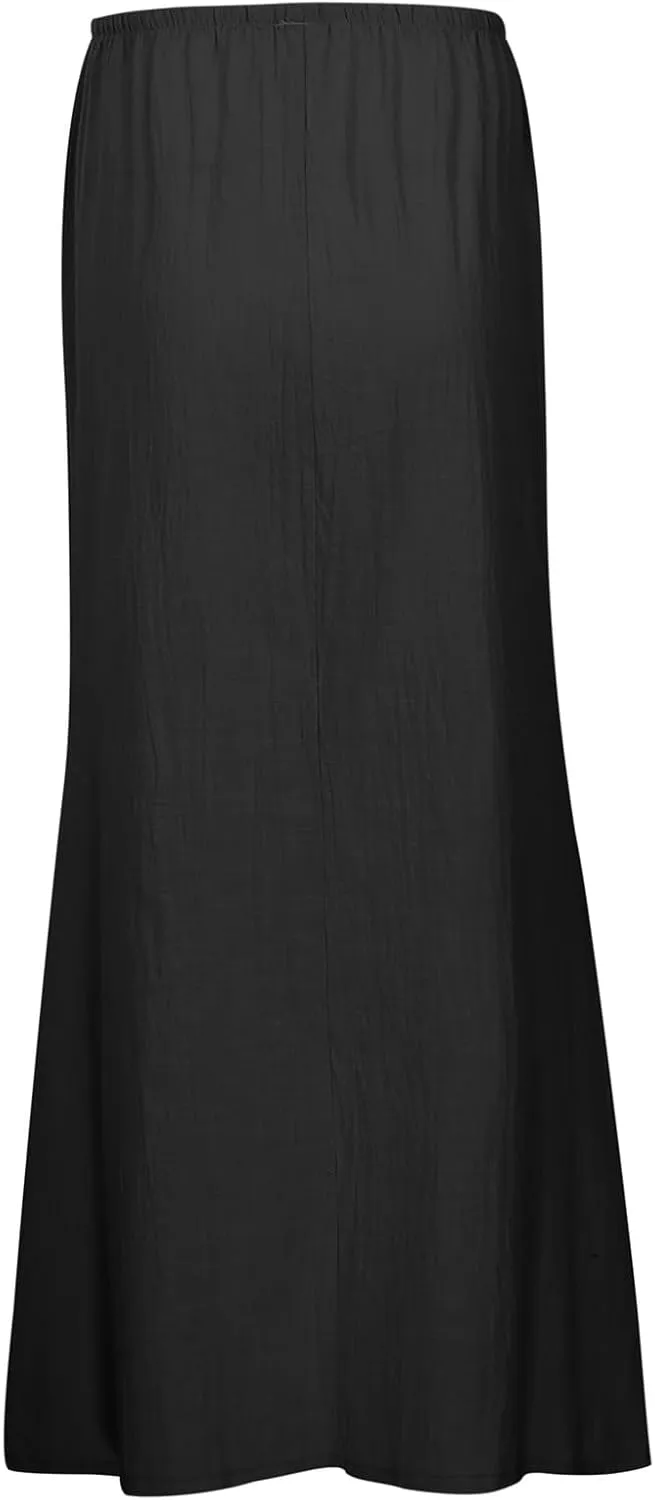 Linen Maxi Skirt, Women's Summer Bohemian Long Skirt, Cotton Elastic Waist Band Maxi Skirt Beach Party Holiday Skirt