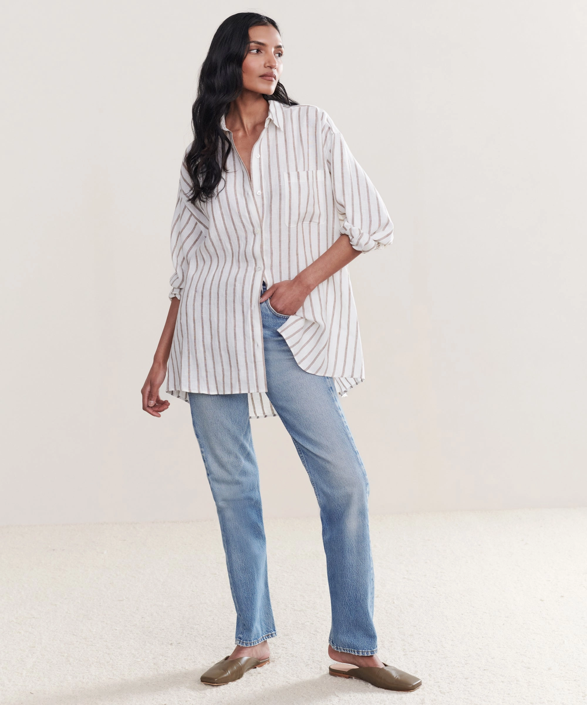 WrinkleResistantTextile Linen Relaxed Oversized Shirt