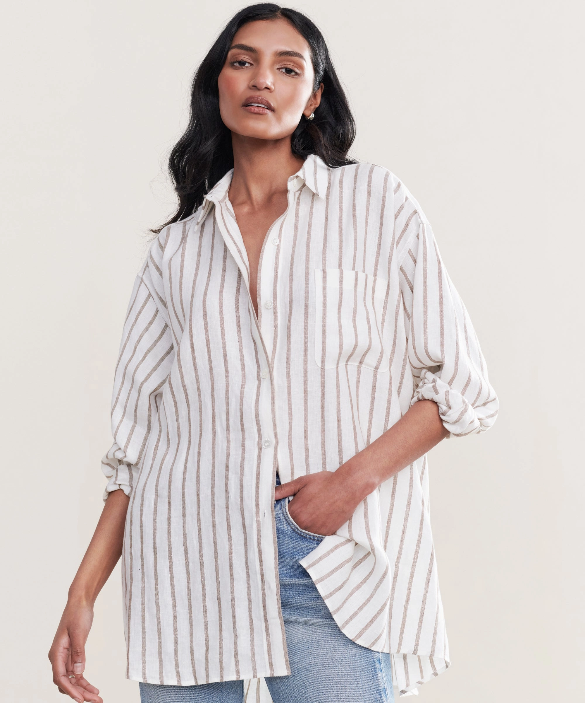 Linen Relaxed Oversized Shirt AntiStaticLining NonSlip Grip Tape