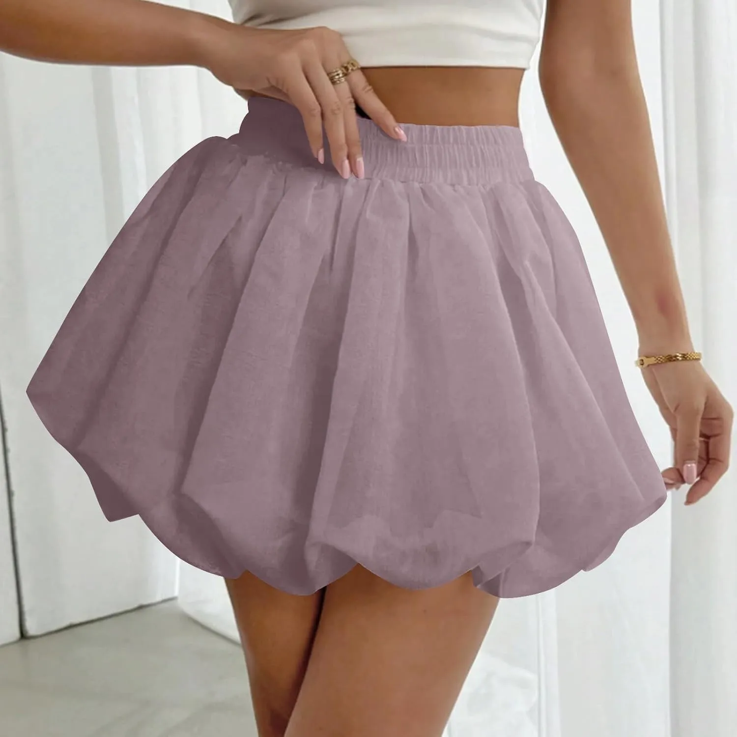 Lmdudan 2025 Bubble Skirt for Women Boho High Waisted Ruffled Cute Casual Dressy Mini Skirts Summer Going Out Skirts