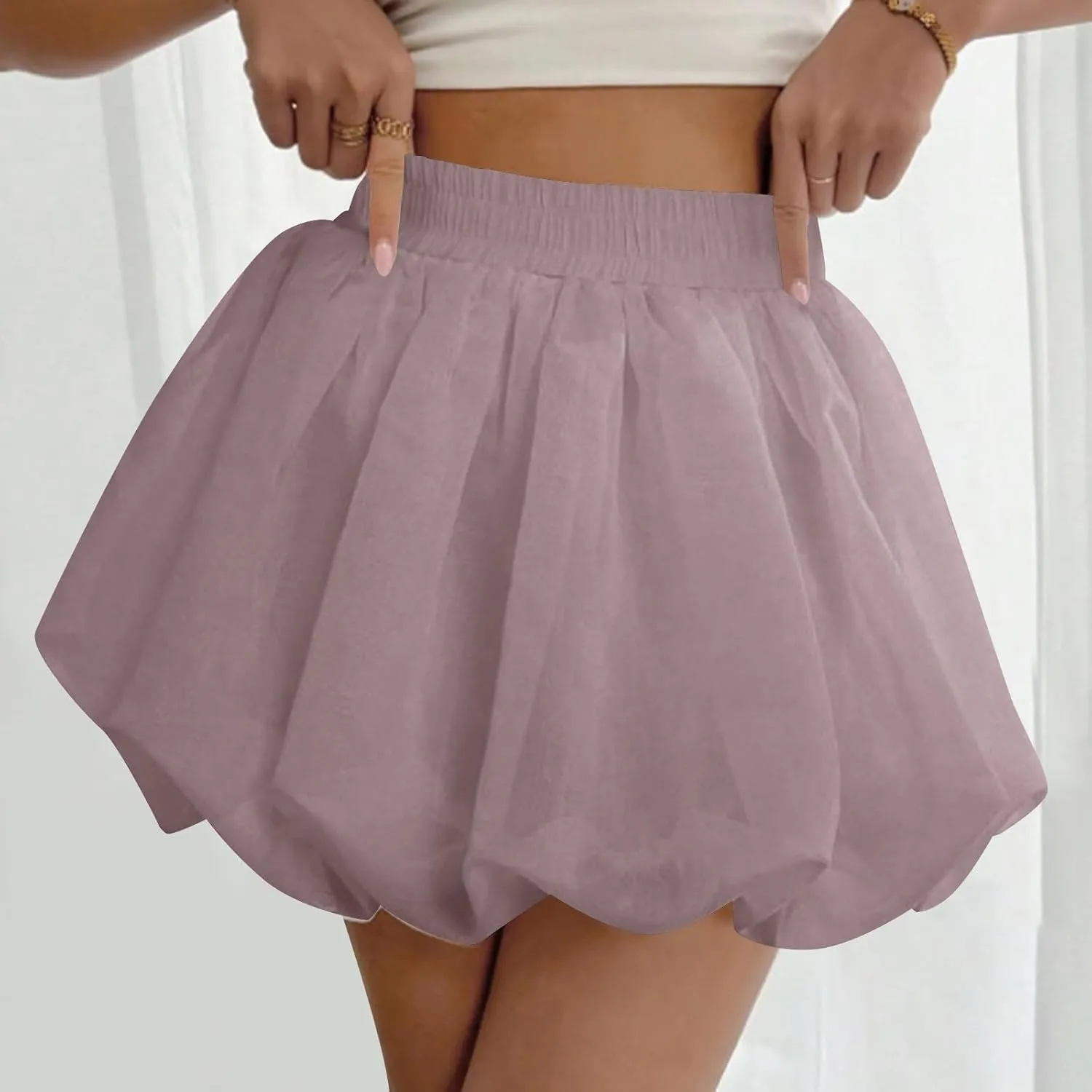 Lmdudan 2025 Bubble Skirt for Women Boho High Waisted Ruffled Cute Casual Dressy Mini Skirts Summer Going Out Skirts